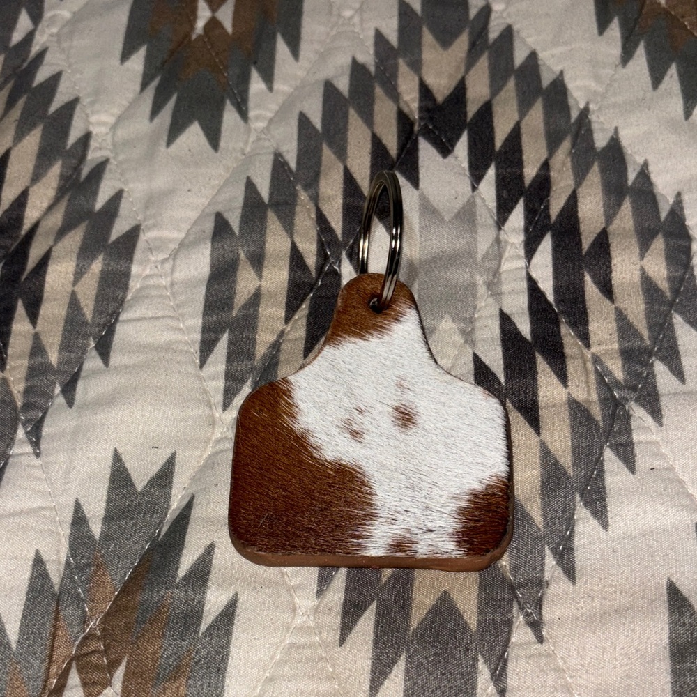 Brown and White Cowhide Keychain